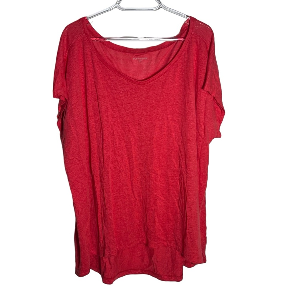 Eileen Fisher Coral Linen Short Cap Sleeve Tee, X-Large